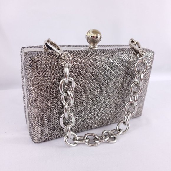 Vintage Metallic Handbag Clutch Metal Detachable Chain Babys Breath Resin Clasp - Picture 3 of 11
